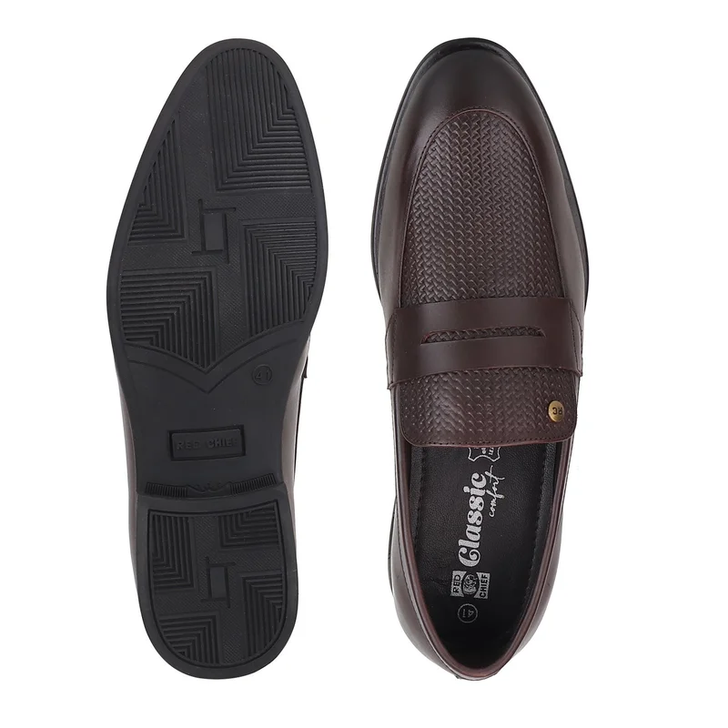 Red Chief حذاء رسمي رجالي مريح من الجلد الطبيعي سهل الارتداء بني